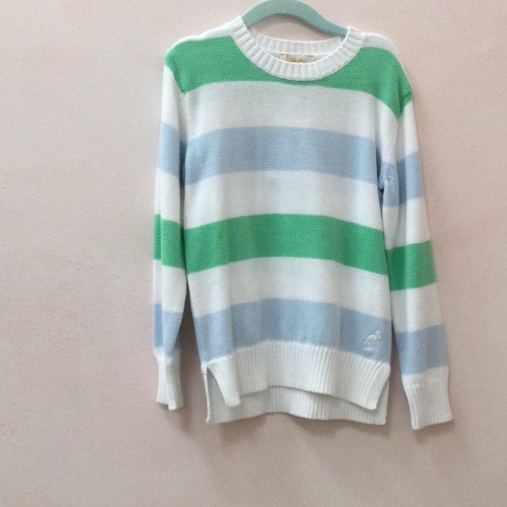 Kids Striped Crewneck Sweater in White, Light Blue & Green